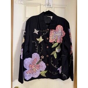 Draper’s & Damon’s Women’s + Size 1X Floral Appliqué & Sequin Embellished Jacket